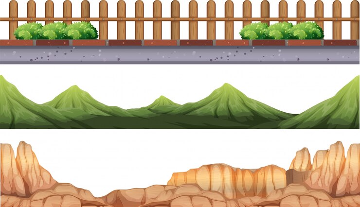 Vector Gratis latar belakang tanpa batas dengan pegunungan dan pagar