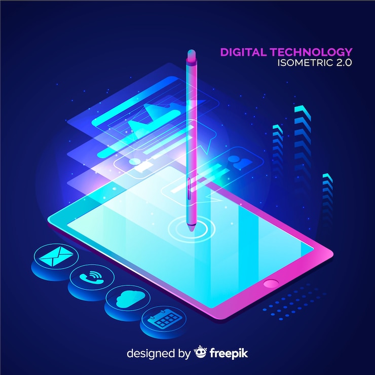 Vector Gratis latar belakang teknologi digital dalam gaya isometrik