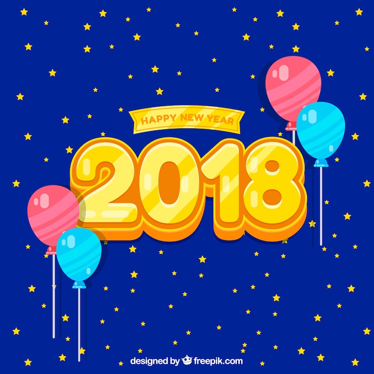 Vector Gratis latar belakang untuk tahun baru 2018 dengan balon biru dan merah muda