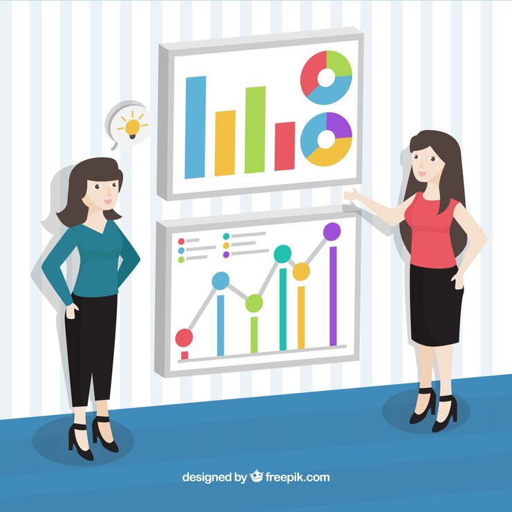 Vector Gratis latar belakang wanita bisnis dengan statistik