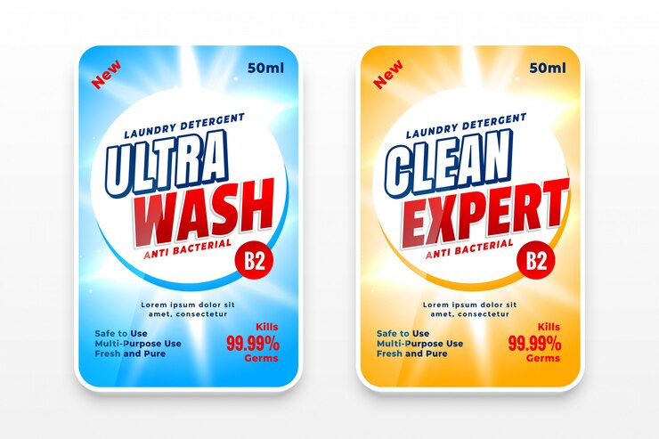 Vector Gratis laundry detergent or disinfectant labels design template