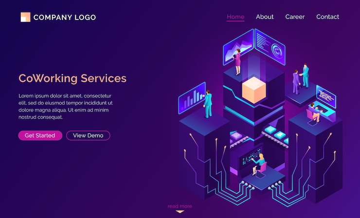 Vector Gratis layanan coworking, ruang kerja isometrik, karyawan