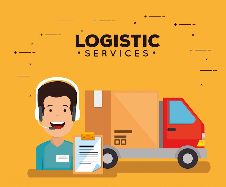 Vector Gratis layanan logistik dengan agen dukungan