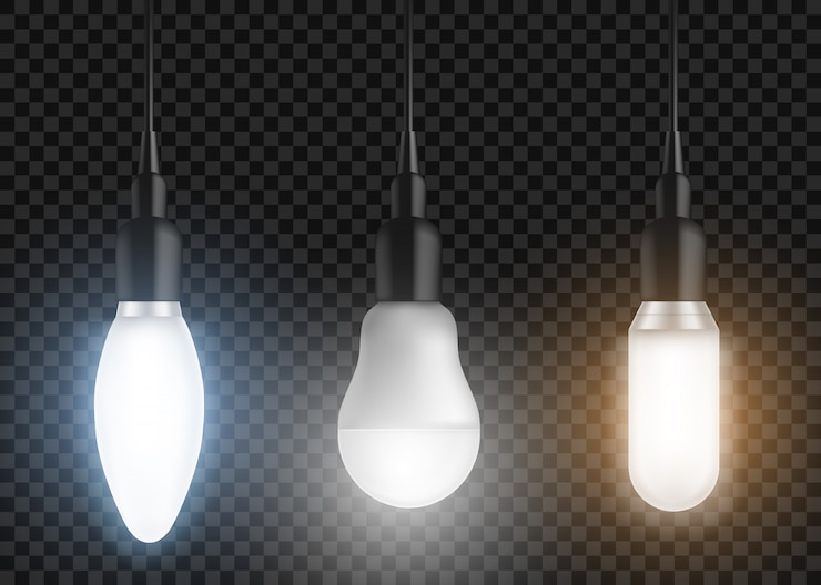 Vector Gratis led bulbs set. glowing lamps, modern lightbulbs