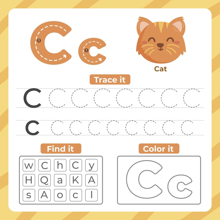 Vector Gratis lembar kerja huruf c dengan kucing