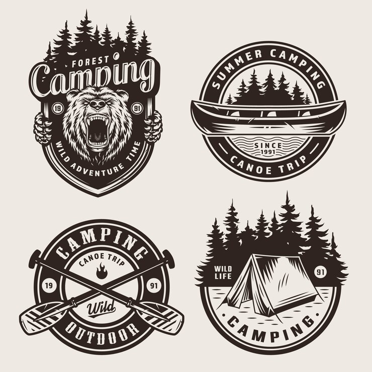 Vector Gratis lencana berkemah monokrom vintage
