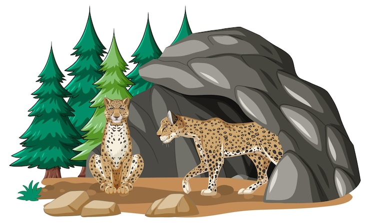Vector Gratis leopards in a forest habitat