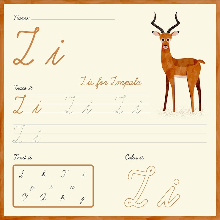 Vector Gratis letter i worksheet with impala