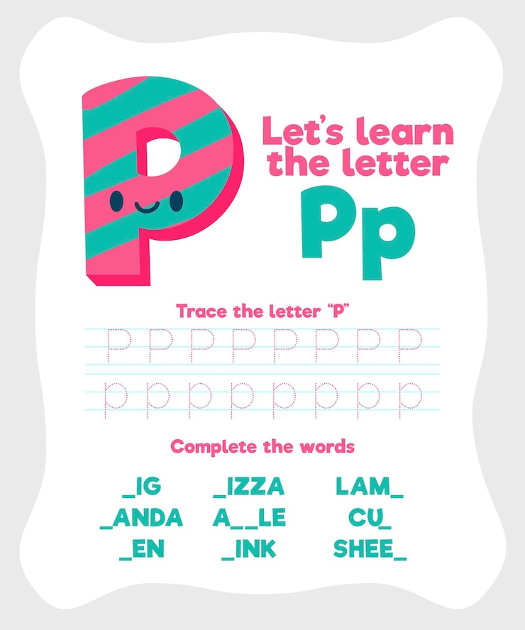 Vector Gratis letter p worksheet template