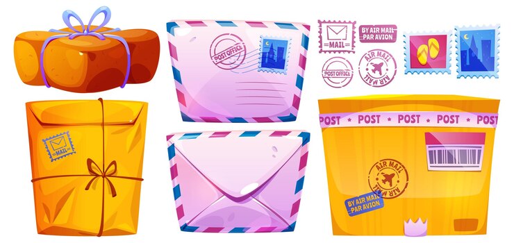 Vector Gratis letters postage stamps and parcels set