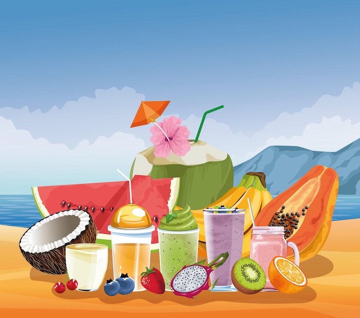 Vector Gratis liburan musim panas dan pantai dalam gaya kartun