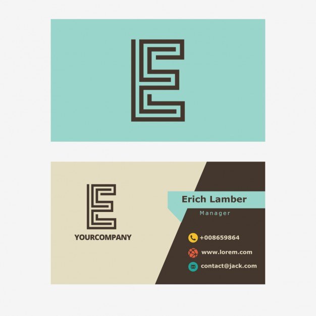 Vector Gratis light blue business card with e letter