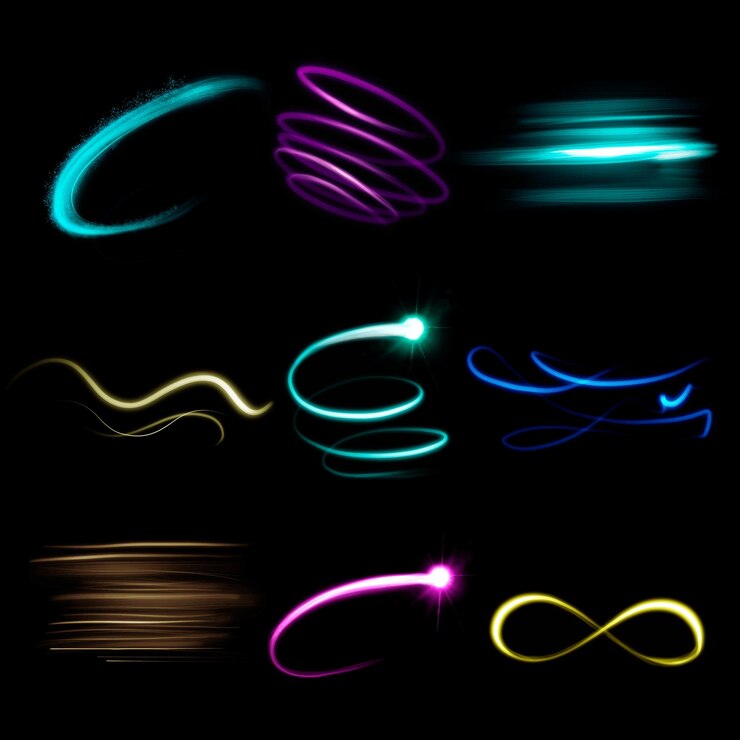 Vector Gratis light streak element vector set in black background