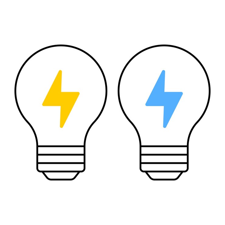 Vector Gratis lightning bolt light bulb outline style yellow and blue