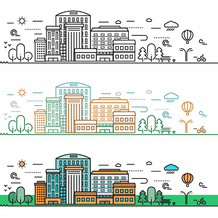 Vector Gratis linear cityscape concept