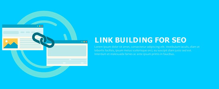 Vector Gratis link building for seo banner. two pages are connected by a chain.
