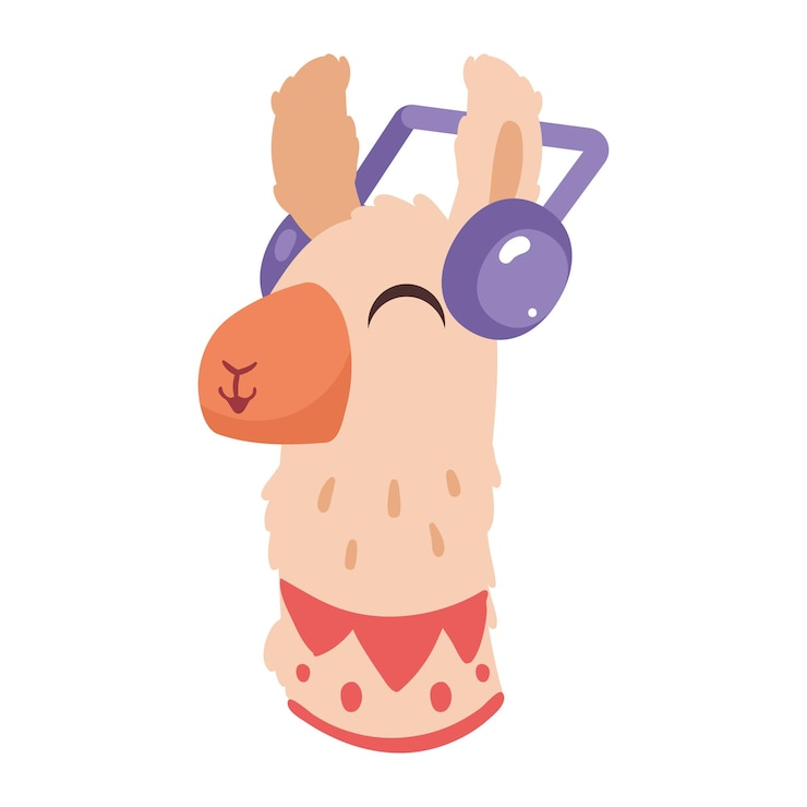 Vector Gratis llama perubian with headphones character