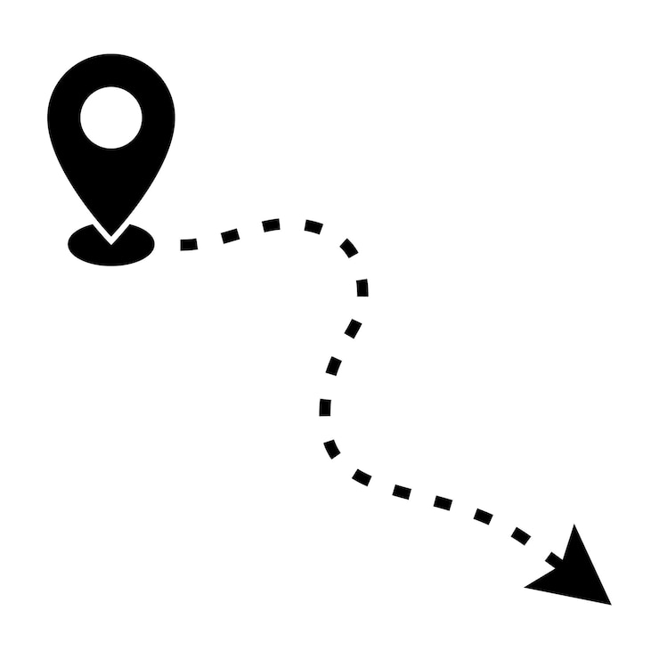 Vector Gratis location pin with winding dashed arrow