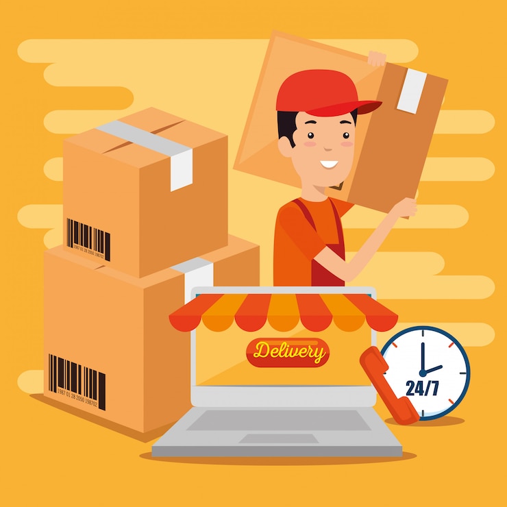 Vector Gratis logistic services with laptop