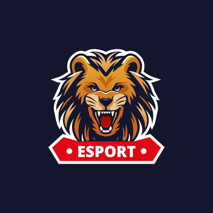 Vector Gratis logo esport singa yang digambar tangan