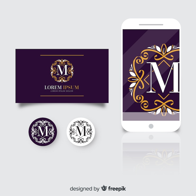Vector Gratis logo hiasan elegan di kartu dan telepon