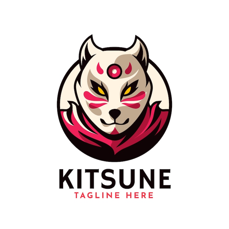 Vector Gratis logo kitsune desain datar digambar tangan