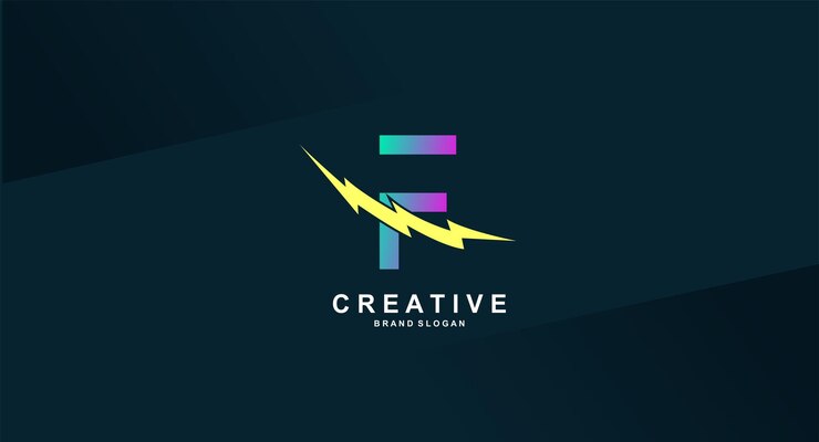 Vector Gratis logo petir dengan huruf f di latar belakang gelap