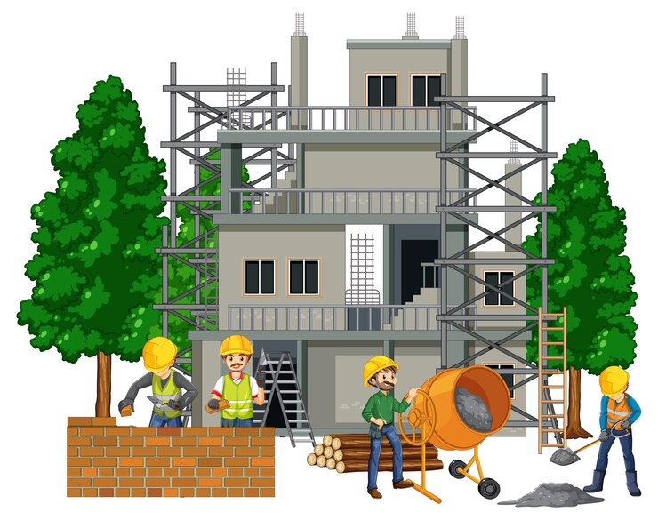 Vector Gratis lokasi konstruksi terpencil dengan pekerja