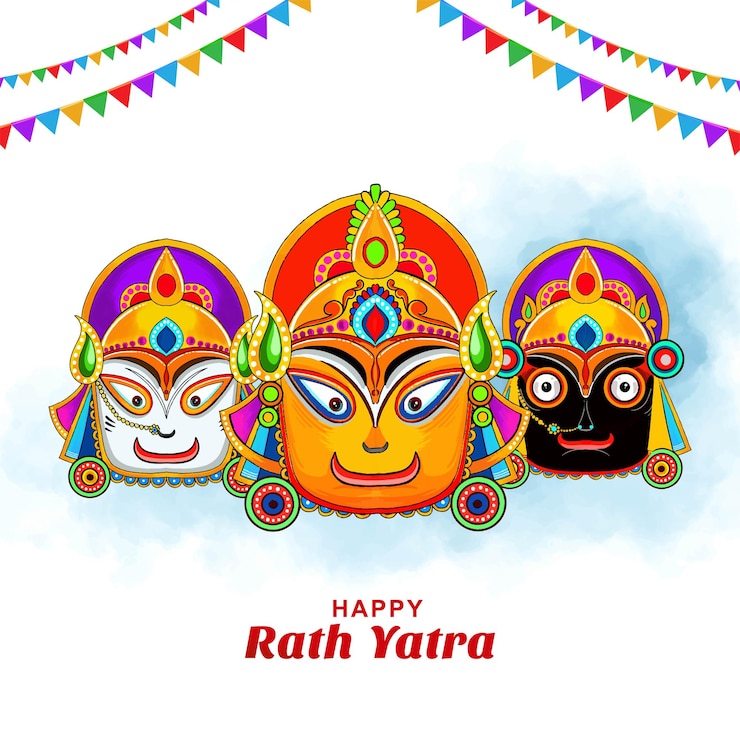 Vector Gratis lord jagannath for balabhadra and subhadra on annual rathayatra in odisha festival card background