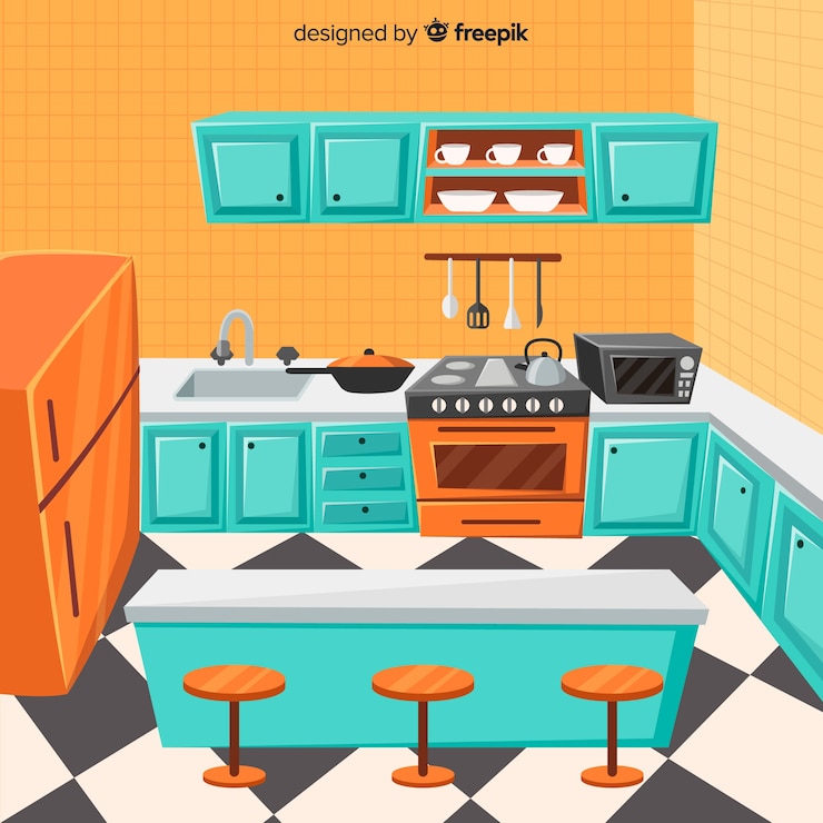 Vector Gratis lovely kitchen interior with flat design