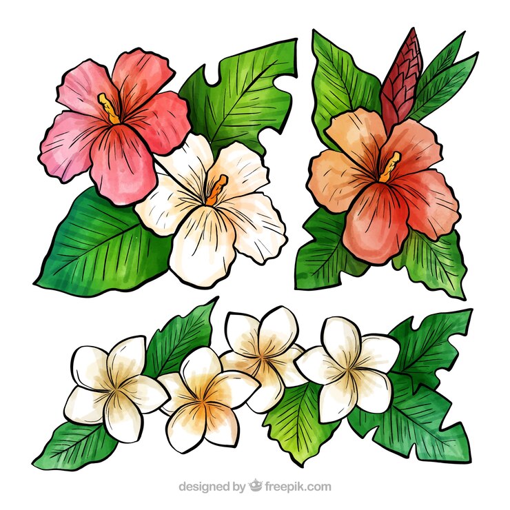 Vector Gratis lovely set of watercolor tropical flowers