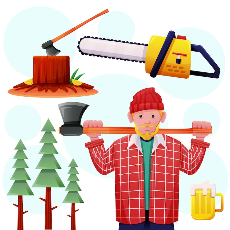 Vector Gratis lumberjack with professional equipment in cartoon style vector