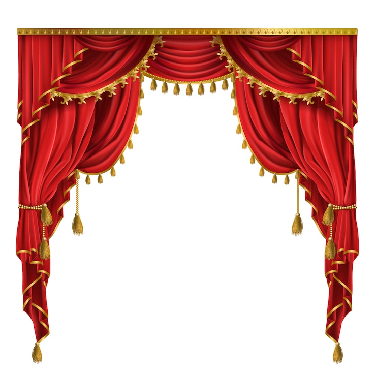 Vector Gratis luxury red curtains in victorian style, with drapery, tied with golden cord 