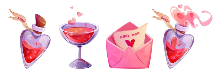 Vector Gratis magic love potion in bottle wizard elixir glass
