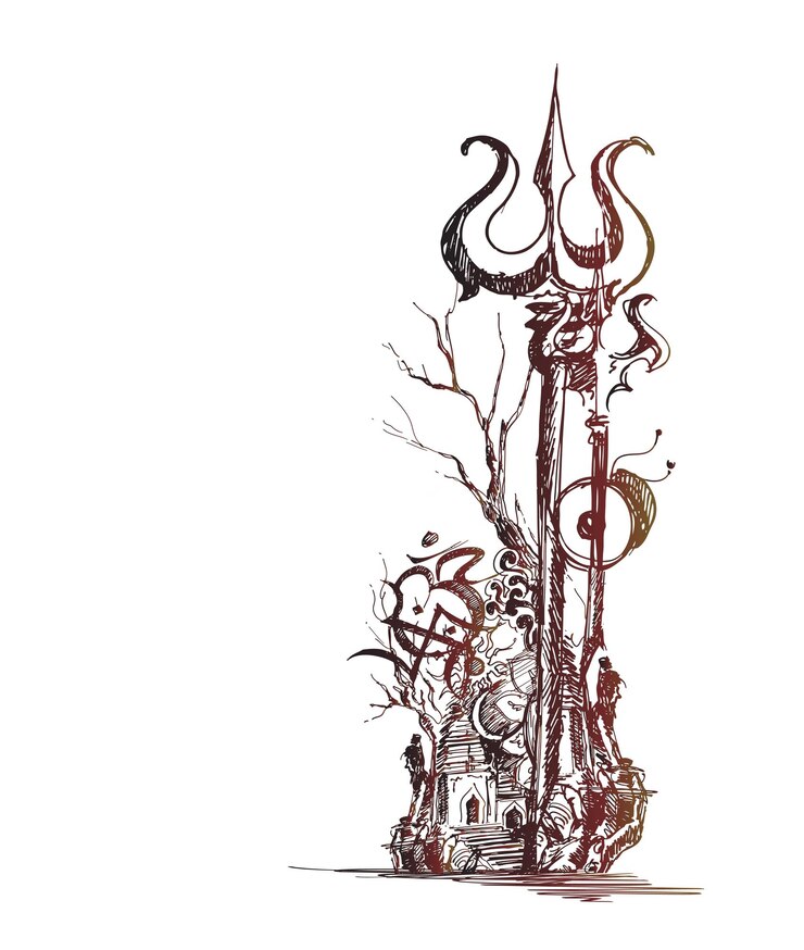 Vector Gratis maha shivratri - selamat nag panchami dewa siwa - poster, ilustrasi vektor sketsa yang digambar tangan.