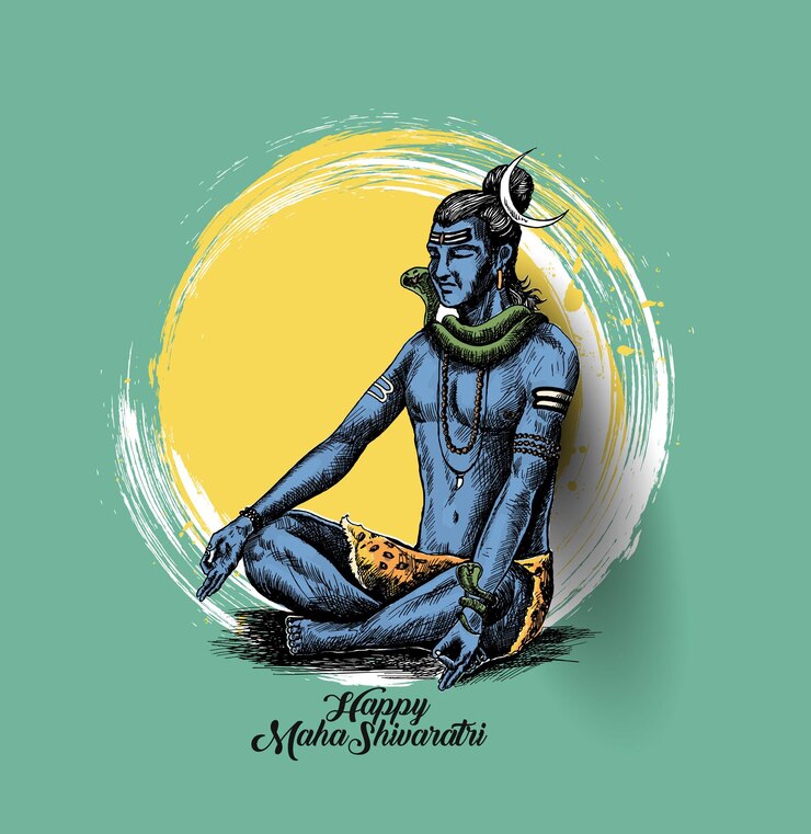 Vector Gratis maha shivratri - selamat nag panchami dewa siwa - poster, ilustrasi vektor sketsa yang digambar tangan.
