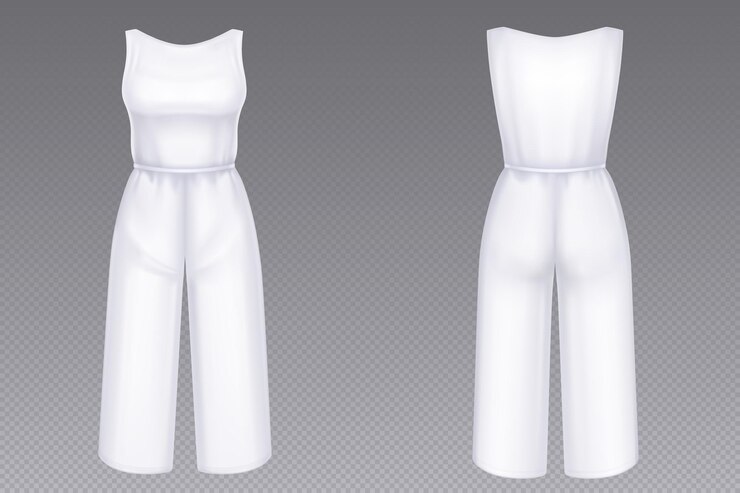 Vector Gratis maket jumpsuit putih wanita dengan celana panjang