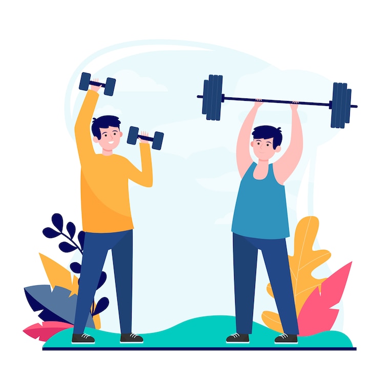 Vector Gratis male friends exercising in gym together