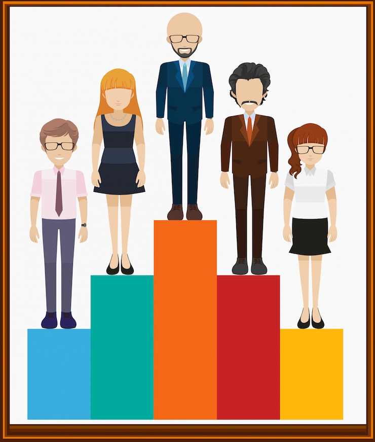 Vector Gratis man and woman on bar chart
