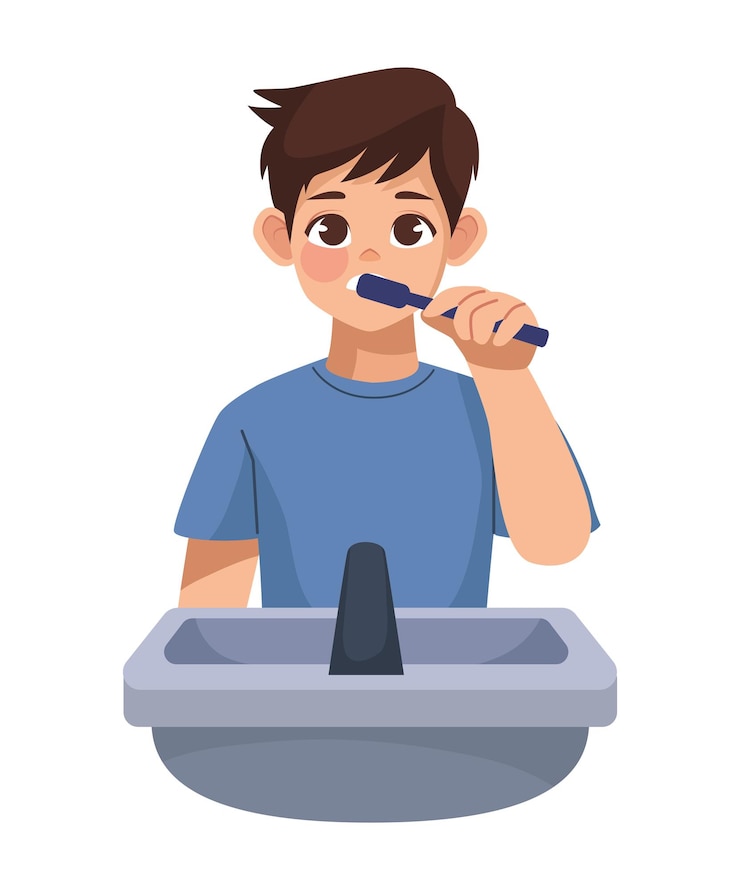 Vector Gratis man brushing teeths in bathroom isolated