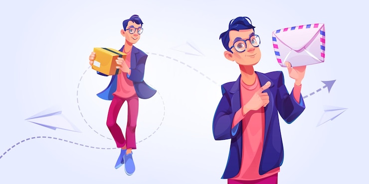 Vector Gratis man courier with box and letter