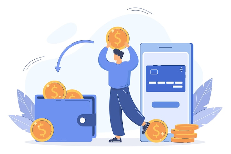 Vector Gratis man paying online and receiving cashback to wallet