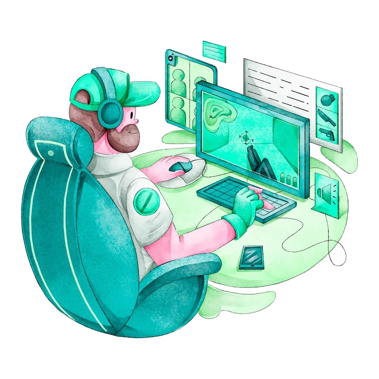 Vector Gratis man playing online games concept
