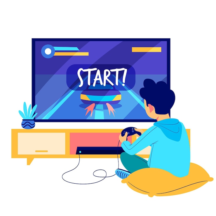 Vector Gratis man playing videogame illustration