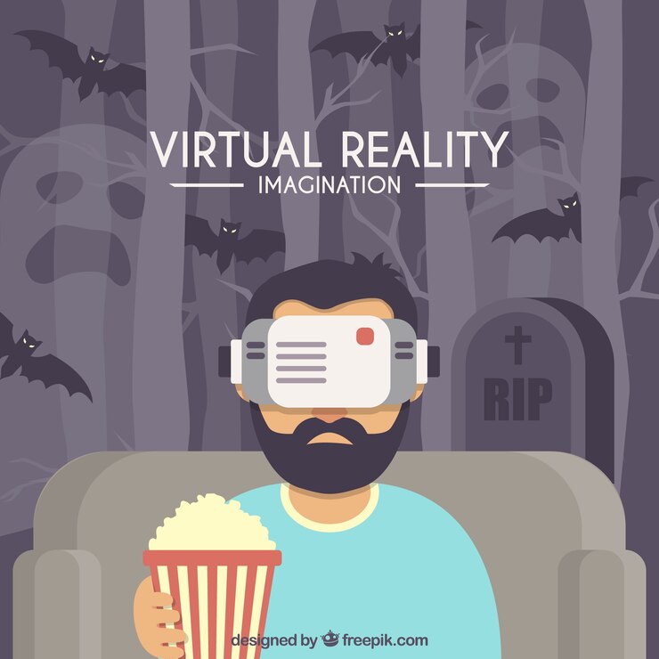 Vector Gratis man playing virtual reality with popcorn