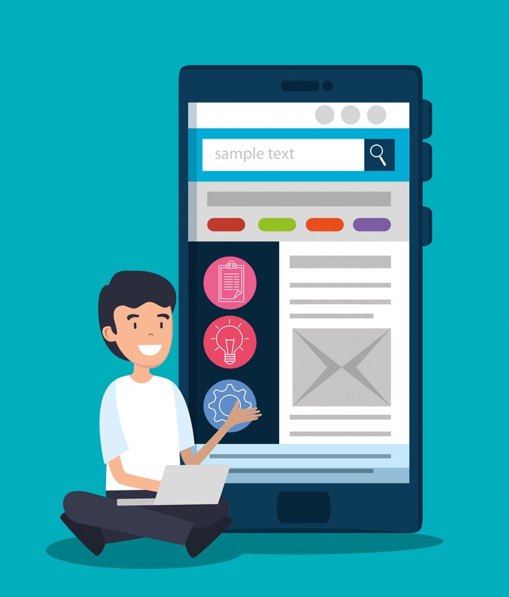 Vector Gratis man with laptop and smartphone website report