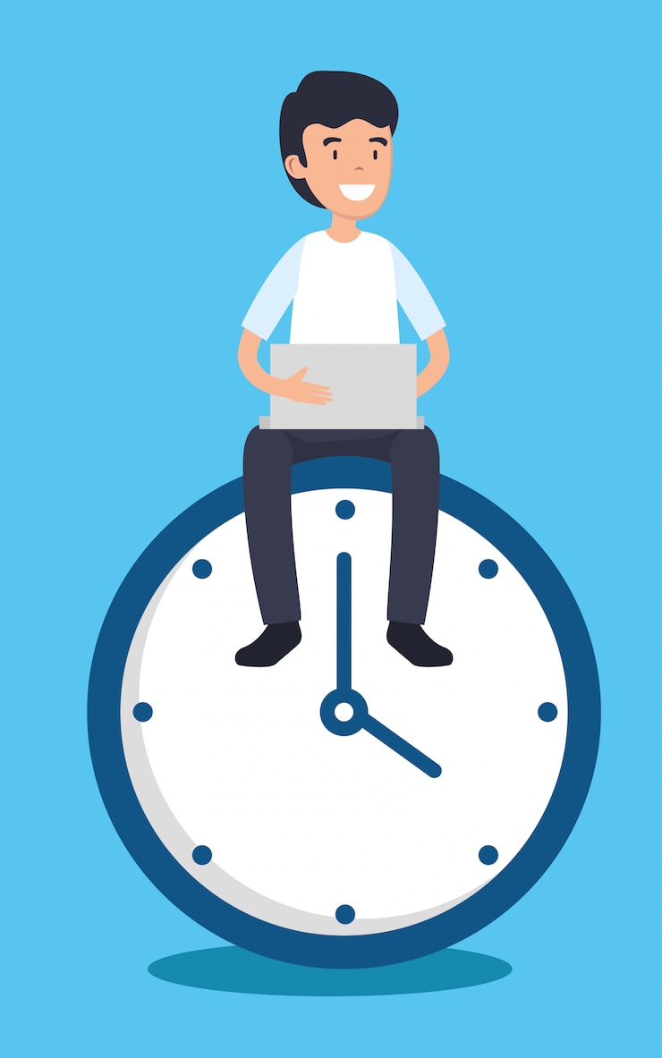Vector Gratis man with office laptop report and clock