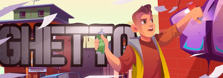 Vector Gratis man with spray draws graffiti in ghetto area