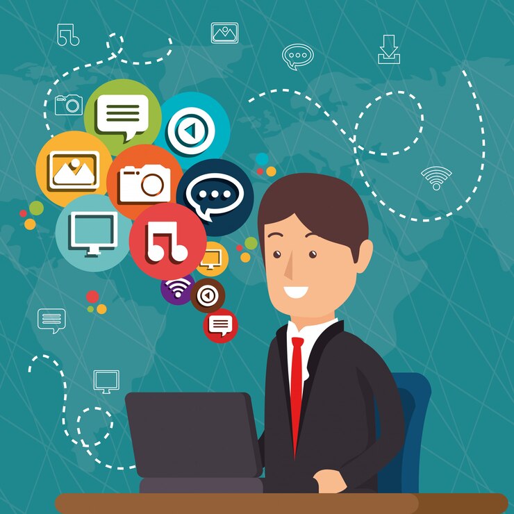 Vector Gratis man working with social media icons