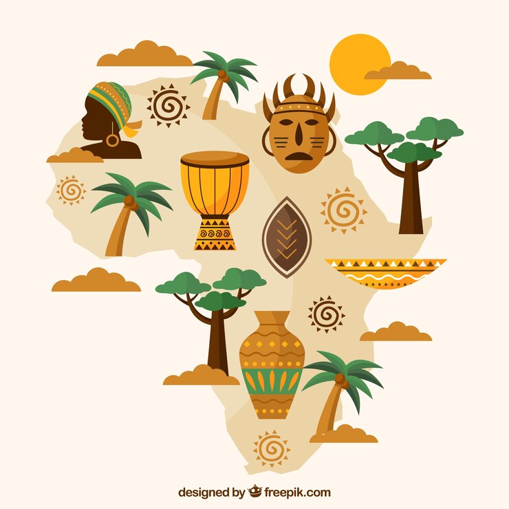Vector Gratis map of africa with elements in flat style